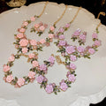 Floral Leaf Rhinestone Faux Pearl Necklace Jewelry Set Pastoral Style Sweet Collarbone Chain view 1