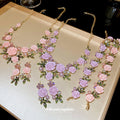 Floral Leaf Rhinestone Faux Pearl Necklace Jewelry Set Pastoral Style Sweet Collarbone Chain view 3