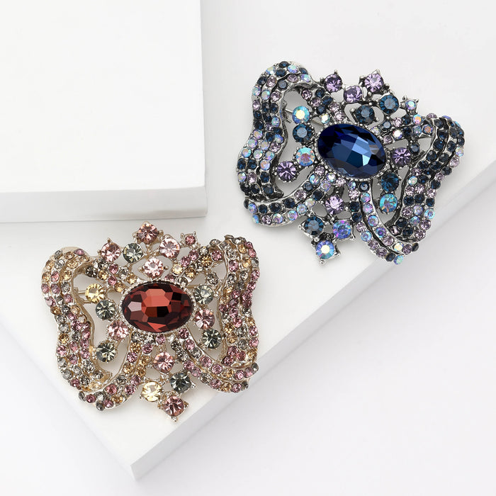 Crystal Glass Alloy Brooch Pin For Dress And Coat Decoration