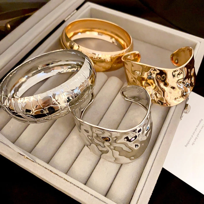 Irregular Smooth Metal Bangle European American Minimalist Statement Cuff Bracelet