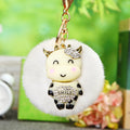 Jeweled Cow Plush Pom Pom Keychains in Five Pictured Colors view 10