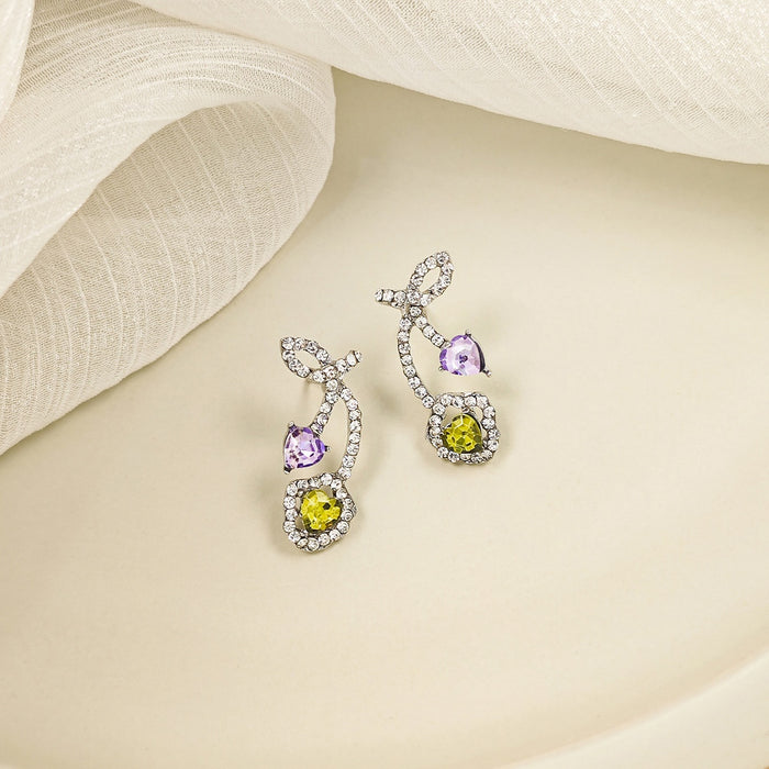 Elegant Korean Bowknot Vine Heart Zircon Rhinestone Crystal Silver Needle Statement Stud Earrings