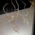 Light Luxury Alloy Leaf Rhinestone Necklace Jewelry Set For Women Elegant Collarbone Chain view 3