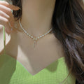 French Vintage Faux Pearl Beaded Flower Bow Necklace Elegant Light Luxury Collarbone Chain view 4