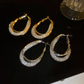 Chic Oval Metal Mesh Hoop Earrings With Silver Pins, Geometric Statement Fashion Jewelry view 2