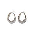 Chic Oval Metal Mesh Hoop Earrings With Silver Pins, Geometric Statement Fashion Jewelry view 5