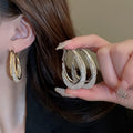 Chic Oval Metal Mesh Hoop Earrings With Silver Pins, Geometric Statement Fashion Jewelry view 1
