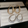 Chic Oval Metal Mesh Hoop Earrings With Silver Pins, Geometric Statement Fashion Jewelry view 4