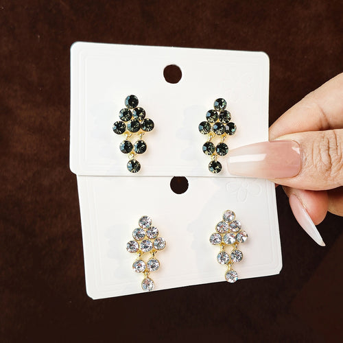 Elegant Black Rhinestone Diamond Shape Tassel Stud Earrings For Women Gold Alloy French Luxury Earrings