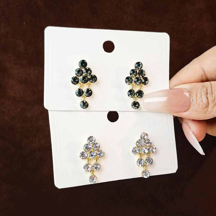 Elegant Black Rhinestone Diamond Shape Tassel Stud Earrings For Women Gold Alloy French Luxury Earrings