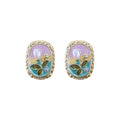 French Vintage Oval Floral Faux Pearl Stud Earrings, Monet Garden Court Style view 5