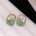 French Vintage Oval Floral Faux Pearl Stud Earrings, Monet Garden Court Style view 2