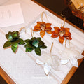 Hong Kong Style Vintage Resin Flower Hoop Earrings With Silver Pins, Elegant Niche Floral Design view 1