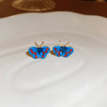 Alloy Butterfly Stud Earrings With Silver Posts Enamel Rhinestone Forest Sweet Design view 2
