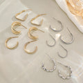 Elegant Vintage Geometric C Shape Alloy Hoop Set With Twisted Rope Rhinestone Metal Ear Cuff Earrings view 4