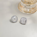 Elegant Silver Needle Square Bowknot Zircon Rhinestone Studs, Korean Minimal Luxury Women's Earrings view 1