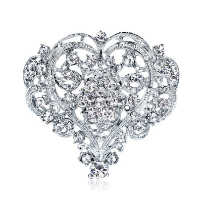 Front product view of the heart brooch pin in silver