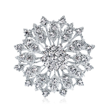 Silver Tone Flower Crystal Metal Brooch Pin 1 cm for Jackets and Lapels