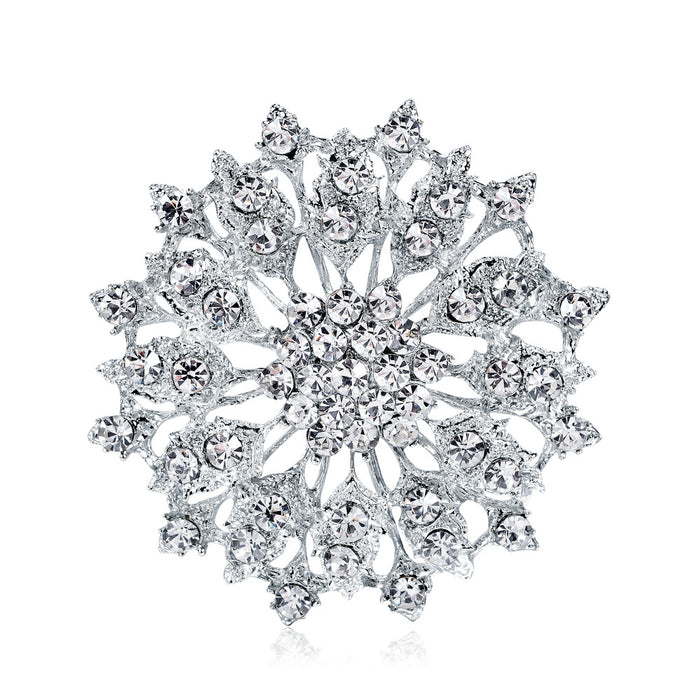 Silver Tone Flower Crystal Metal Brooch Pin 1 cm for Jackets and Lapels