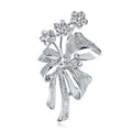 Silver Tone Ribbon Bow Openwork Crystal Metal Brooch Pin view 1