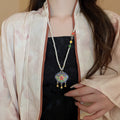 Chinese Style Mixed Material Emerald Ruyi Koi Peace Lock Necklace With Sand Gold Coin Pendant view 3