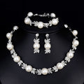 Black Silver Tone Pearl Floral Vine Pearl Look Metal Necklace and Earring Set view 1