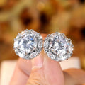 High End Fashion Round Zircon Stud Earrings, Luxury Crystal Women's Versatile Ear Jewelry view 1