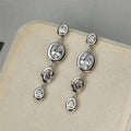 Korean Japanese Oval Geometric Stud Earrings With Zircon Tassel Look Sweet Fresh Women Jewelry view 2