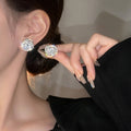 Sparkling Full Rhinestone Flower Stud Earrings For Women Unique Rose Design Luxury Ear Jewelry view 3