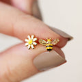 Asymmetric Daisy Bee Stud Earrings For Women, Minimal Fresh Korean Style Fashion Ear Jewelry view 1