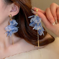 Alloy Flower Mesh Tassel Drop Earrings Korean Sweet Vacation Style Feminine Floral Jewelry view 3