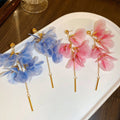 Alloy Flower Mesh Tassel Drop Earrings Korean Sweet Vacation Style Feminine Floral Jewelry view 4