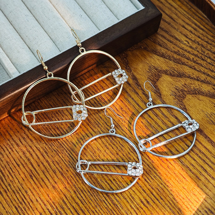 Vintage Luxury Geometric Round Paperclip Statement Drop Rhinestone Zircon Alloy Hoop Earrings