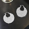 French Vintage Textured Round Alloy Hoop Earrings For Women Elegant Geometric Metal Statement Earrings view 4