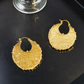 French Vintage Textured Round Alloy Hoop Earrings For Women Elegant Geometric Metal Statement Earrings view 3