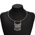 Vintage Tibetan Style Carved Moon Pendant Tassel Choker Ethnic Geometric Collar Necklace view 4