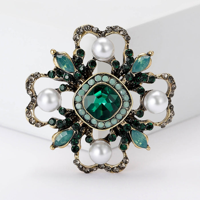 Alloy Crystal Baroque Flower Brooch Pin For Dresses And Coats