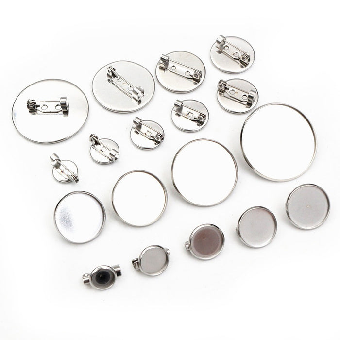 8-30mm 304 Stainless Steel Cabochon Brooch Pin Base Tray For Time Gem DIY Jewelry Accessories