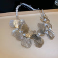 French Style Hollow Metal Flower Pearl Choker Necklace Elegant Statement Collarbone Jewelry view 4