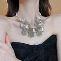 French Style Hollow Metal Flower Pearl Choker Necklace Elegant Statement Collarbone Jewelry view 3