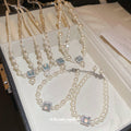 French Gold Plated Faux Pearl Aquamarine Silver Geometric Clavicle Necklace view 1