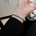 French Gold Plated Faux Pearl Aquamarine Silver Geometric Clavicle Necklace view 4