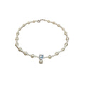 French Gold Plated Faux Pearl Aquamarine Silver Geometric Clavicle Necklace view 5