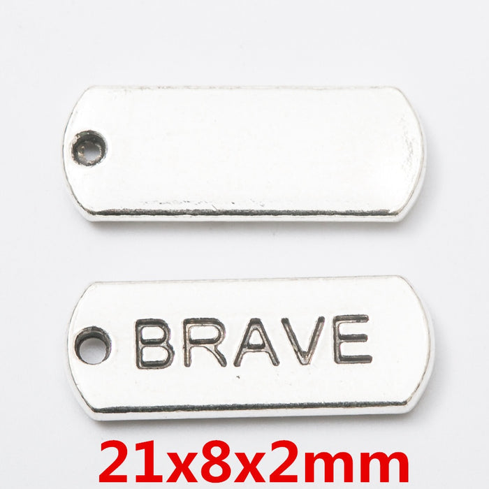 Antique Silver Zinc Alloy BRAVE Word Charm Pendant for DIY Necklace Bracelet Jewelry Making