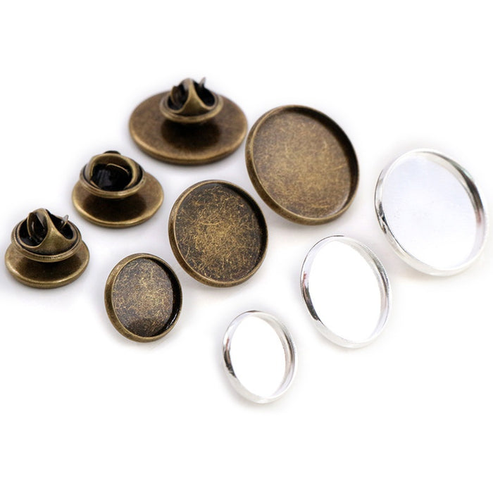 12-20mm Inner Diameter Cabochon Brooch Settings With Pin And Butterfly Clutch For DIY Jewelry