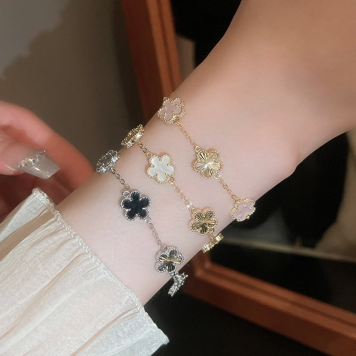 Gold Plated Copper Two Tone Flower Bangle Sweet Princess Style Light Luxury Bracelet