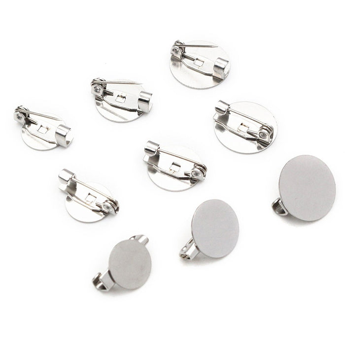 10mm 12mm 14mm 304 Stainless Steel Flat Brooch Pin Tray Settings For DIY Jewelry Making