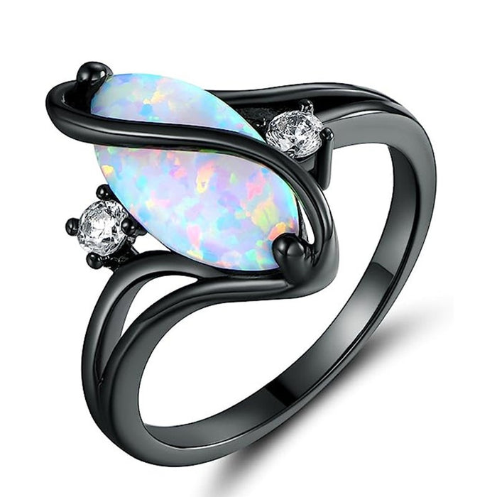 Fashion European Marquise Stone S Twist Statement Ring, Unisex Personality Simulated Opal Finger Jewelry