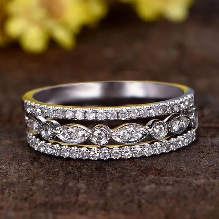 European American Luxury Marquise Zircon Ring, Fashion Hollow Multi Layer Index Finger Ring For Women