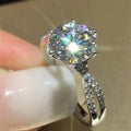 Classic Elegant Six Prong Micro Pave Women's Ring, Simulated Wedding Bridal Jewelry Fashion Luxury Finger Ring view 3